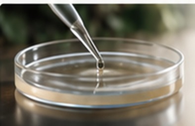 Liquid culture being worked with in a petri dish
